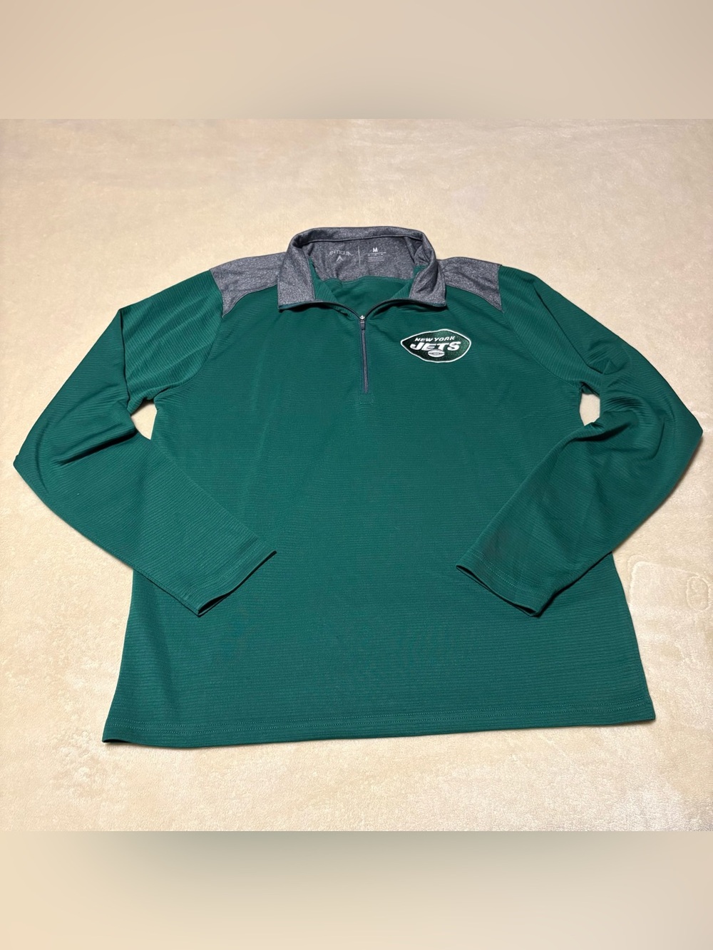 Antigua Dark Green Nee York Jets Quarter-Zip Pullover with Gray Accents